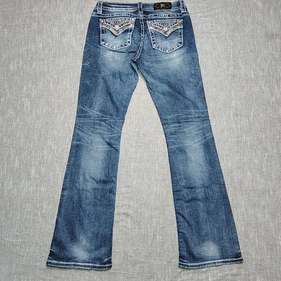 Miss Me Jeans Womens Size 29 Blue Chloe Boot Metallic Stitch Embellished M3327B - Picture 1 of 15